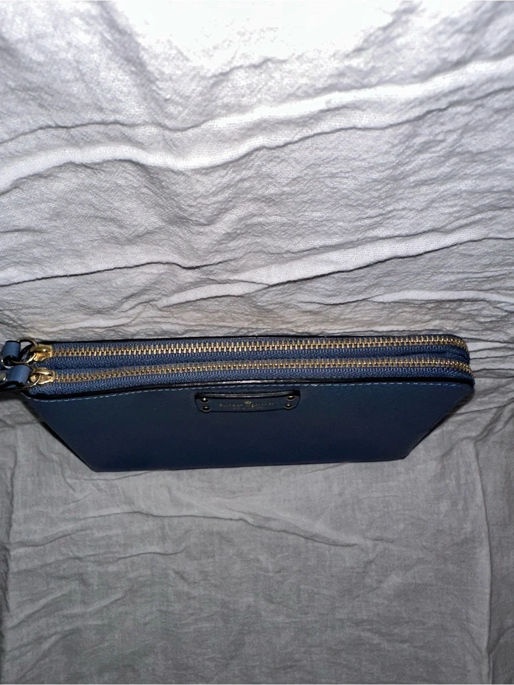 kate spade Navy Pebbled Leather Wristlet with Gold Hardware